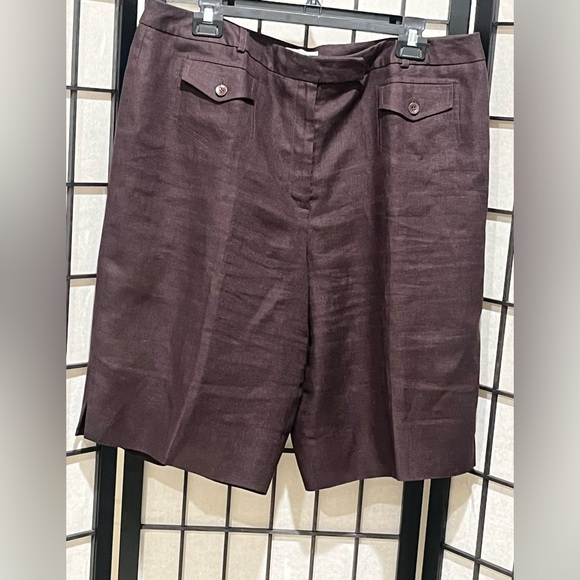 Talbots Chocolate IRISH Linen VINTAGE BERMUDA UTILITY SHORTS, WOMEN SIZE 18 - Picture 5 of 13